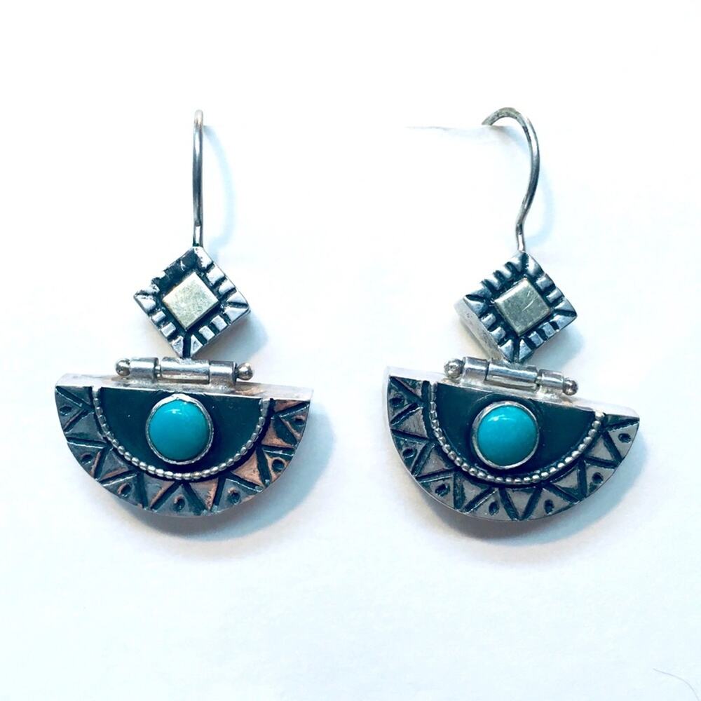 Zigzag Motif Sterling Silver Dangle Earrings from Mexico